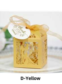 SHEIN 25 Stücke/Packung Braut & Bräutigam Lasergeschnittene perlmuttfarbene Papier-Süßigkeitendose mit Schleife & Dankeschön-Anhänger & Rosenblumendesign, kleine Größe (5*5*8cm) Hochzeitsfeier Geschenkbox