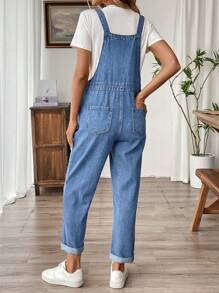 SHEIN Peto vaquero azul de maternidad con dobladillo enrollado, mono de moda para el verano