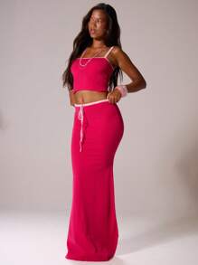 MUSERA Contrast Strap Square Neck Fitted Cami Top Only Ibiza Sexy Vacation Spring Summer Festival Rave Beachwear Tequila Sunrise Holiday Fall