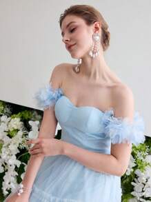 MOTF Soiréza OFF SHOULDER MESH COCKTAIL DRESS - Baby Blue - View 2