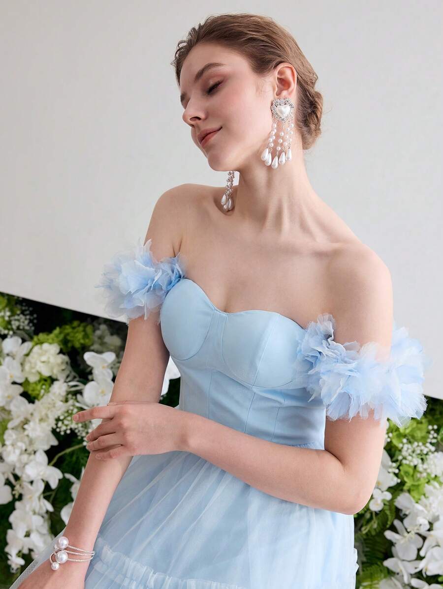 MOTF Soiréza OFF SHOULDER MESH COCKTAIL DRESS - Baby Blue - View 2