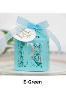 SHEIN 25 Stücke/Packung Braut & Bräutigam Lasergeschnittene perlmuttfarbene Papier-Süßigkeitendose mit Schleife & Dankeschön-Anhänger & Rosenblumendesign, kleine Größe (5*5*8cm) Hochzeitsfeier Geschenkbox