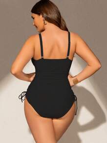 Swim Chiccia 1 pièce Maillot de bain une pièce pour femme grande taille, tissu spécial, décolleté en V profond, bretelles ajustables, coussins amovibles, ourlet à volants, taille avec cordon de serrage, à la mode et sexy, convient pour les vacances décontractées et la baignade à la plage