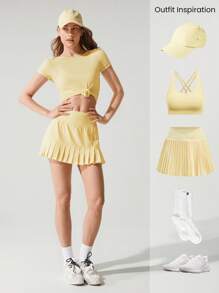 GLOWMODE TENCEL™ Modal Silky Smooth Knotted Back Boat Neck Short Sleeve Active Tee Daily Casual Wear - Butter Yellow - View 8