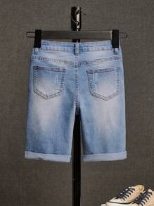 SHEIN Tween Boy Casual Ripped Hem Pockets Versatile Denim Shorts Blue Jean Shorts Ripped Jean Shorts - Medium Wash - View 2