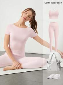 GLOWMODE TENCEL™ Modal Silky Smooth Knotted Back Boat Neck Short Sleeve Active Tee Daily Casual Wear - Pink - View 7