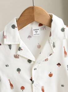 SHEIN Leap Crew Young Boy Casual Funny Cute Resort Print Woven Shirt, Suitable For Beach Vacation, Summer Play, Shopping, Suitable For School, Garden, Beach, Birthday In Spring Summer Autumn Winter - Multicolor - View 5