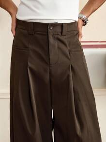 SWAVVY Men's Woven Fashion Casual Loose Wide-Legged Solid Color Baggy Pants For Everyday, School