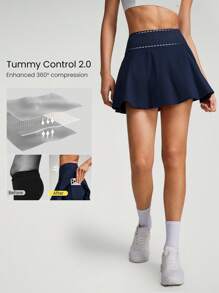 GLOWMODE Quick-Dry Tummy Control Built-In Shorts Pocket Anti-Slip Strips Tennis Skirt Skort Light Support Low Impact Tennis Golf Quick Dry Moisture Wicking
