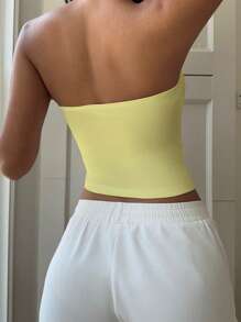 Aloruh 女士休闲弹力抹胸上衣，橙色花卉印花，适合夏季、热带花卉、音乐节、夏威夷印花、度假 - 彩色 - 查看 2