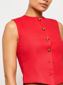 AiiRZ Button Up Cross Back Waistcoat - Red - View 4