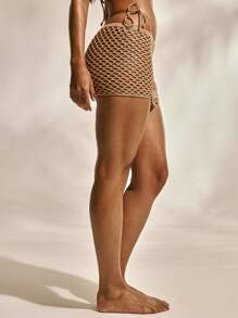 Musera Resort 钩针编织贝壳贴花纱笼迷你裙罩衫沙滩泳装度假夏季假日可爱性感伊比沙岛优雅波西米亚海洋之春 - 駝色 - 查看 4