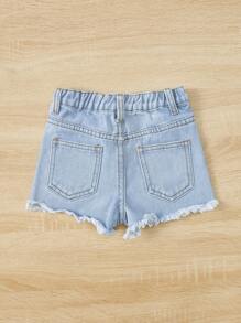 SHEIN Shorts jeans casual com bolso contrastante e franjas na bainha para meninas