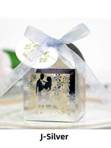 SHEIN 25 Stücke/Packung Braut & Bräutigam Lasergeschnittene perlmuttfarbene Papier-Süßigkeitendose mit Schleife & Dankeschön-Anhänger & Rosenblumendesign, kleine Größe (5*5*8cm) Hochzeitsfeier Geschenkbox