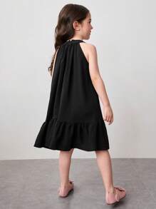 SHEIN Young Girl Woven Sleeveless Midi A-Line Cake Dress With Pink Bow Decor,Summer 7th Birthday Princess Party Wear,Mom & Daughter Matching Family Outfits - Black - View 9