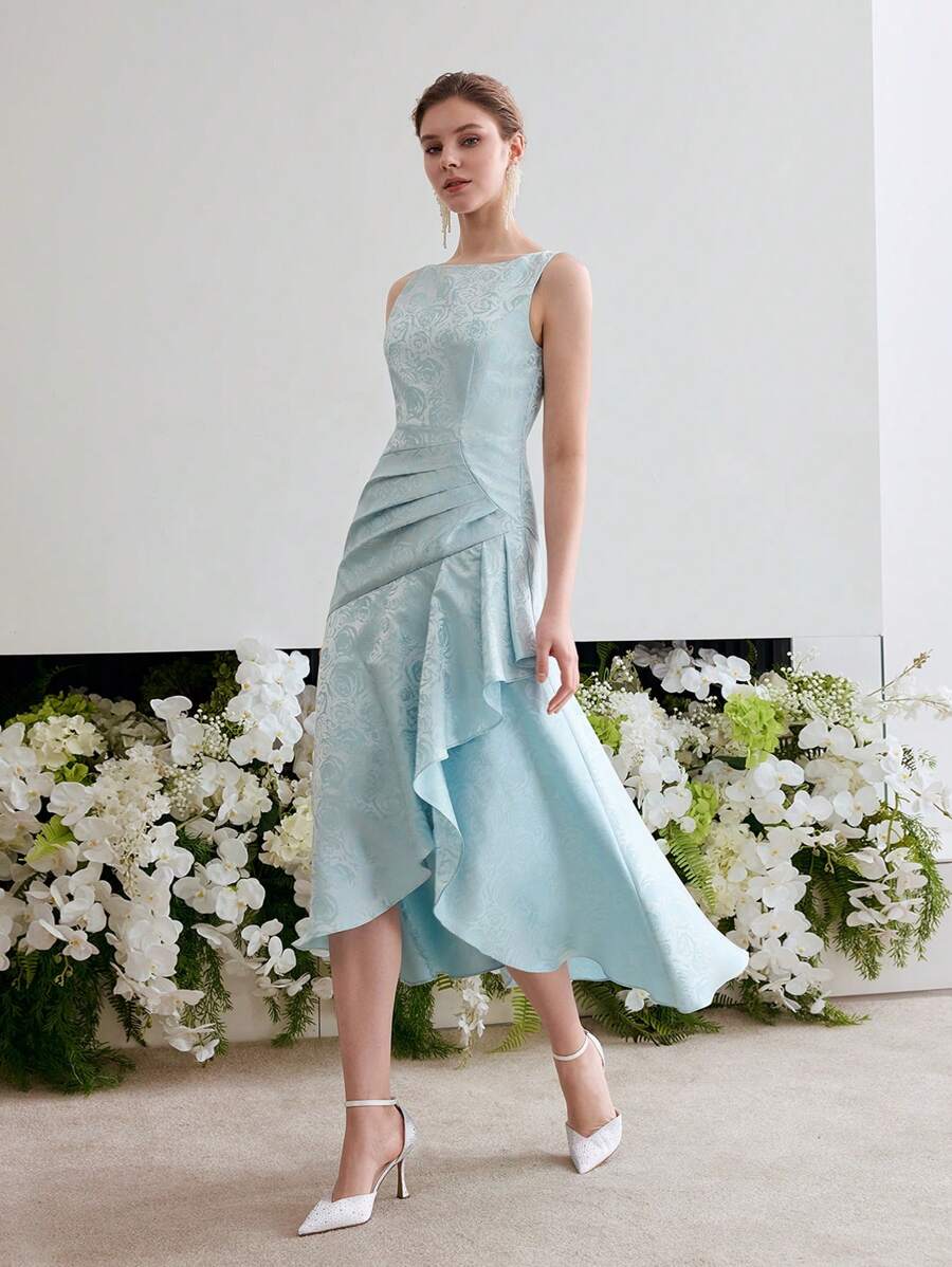 MOTF Soiréza 提花不对称下摆鸡尾酒会礼服