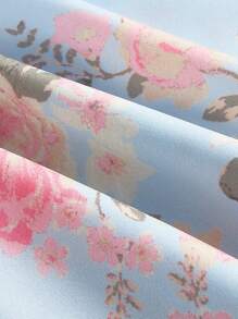 SHEIN MOD V-Neck Tie Up Waist Ruffle Hem Blue Floral Print Dress - Blue - View 4