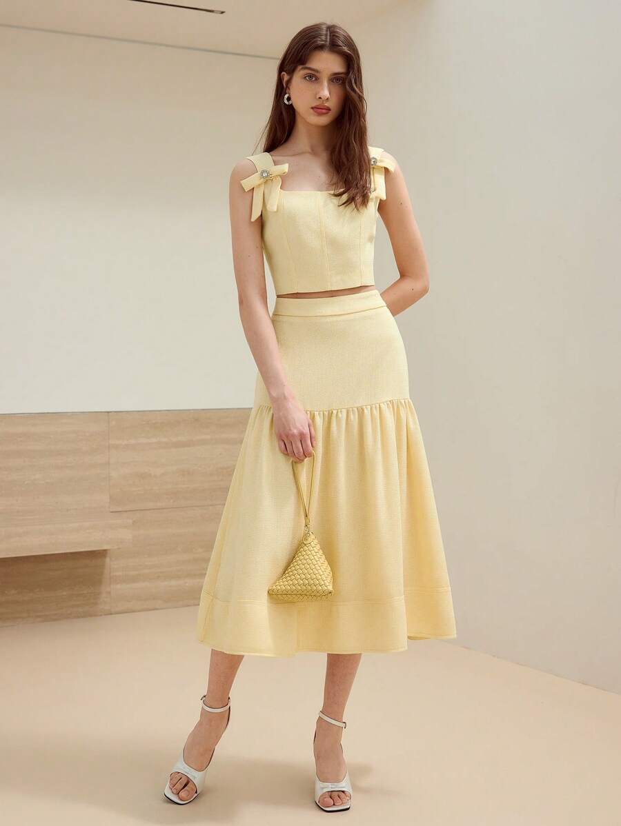 MOTF STUDIO RUFFLE HEM A LINE SKIRT,VALENTINE'S DAY - Yellow - View 1