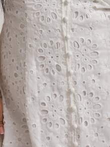 MUSERA Vestido de midi de manga corta con escote en V, abotonado, bordados ingleses, sexy, lindo, elegante, para primavera, verano, vacaciones, graduación, playa