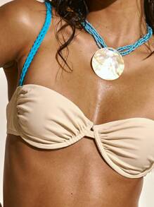 Musera Resort 对比扭纹带钢圈比基尼上衣仅限海滩泳装度假夏季假日可爱性感伊比沙岛优雅海洋