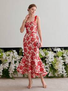 MOTF Soiréza 花卉印花鱼尾下摆鸡尾酒会礼服 - 紅色 - 查看 3