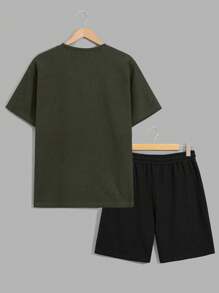 RueChic Men Waffle Fabric With Label Regular T-Shirt & Short Set - Black - View 2