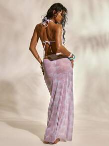 MUSERA Halterneck Multi Diamonte Trim Plunge Front Sheer Print Cut Out Maxi Dress Beach Swimwear Vacation Summer Holiday Cute Sexy Ibiza Elegant Y2k Marine