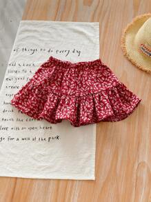 SHEIN LMoss Kids Baby Girl Summer Cute Ditsy Floral Elastic Waist Mini Skirt