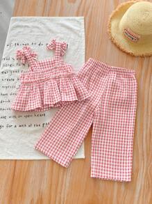 SHEIN LMoss Kids 2pcs Solid Color Young Girl Camisole Top And Loose Casual Pants Set - Pink - View 2