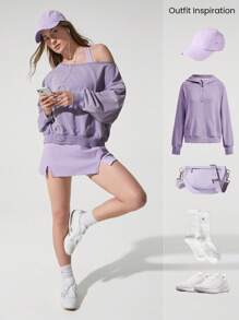 GLOWMODE Quick-Dry Match Point Peekaboo Flattering Seam Front Slit Square Neck Racerback Active Dress With Built-In Shorts Side Pockets Non-Slip Grips Low Impact Tennis Golf Pickleball Daily Wear - Lilac Purple - View 9