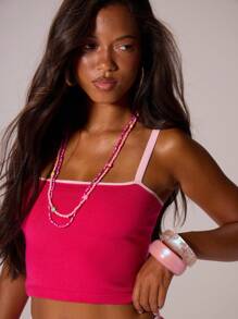 MUSERA Contrast Strap Square Neck Fitted Cami Top Only Ibiza Sexy Vacation Spring Summer Festival Rave Beachwear Tequila Sunrise Holiday Fall