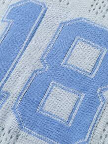 Manfinity Roghcode Men's Casual Knit Top: Baby Blue Short Sleeve Sweater With Rib-Knit Detail And Number 18 Design - Baby Blue - View 6