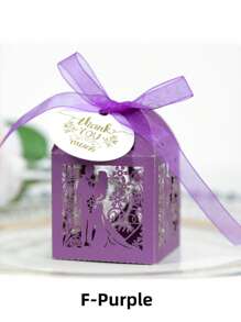 SHEIN 25 Stücke/Packung Braut & Bräutigam Lasergeschnittene perlmuttfarbene Papier-Süßigkeitendose mit Schleife & Dankeschön-Anhänger & Rosenblumendesign, kleine Größe (5*5*8cm) Hochzeitsfeier Geschenkbox