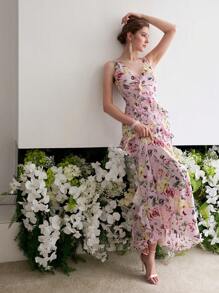 MOTF Soiréza 满幅花卉印花荷叶边浪漫连衣裙 - 彩色 - 查看 3