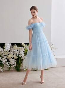 MOTF Soiréza OFF SHOULDER MESH COCKTAIL DRESS - Baby Blue - View 5