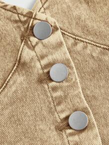 SHEIN MOD Women's Washed Front-Button Backless Halter Denim Blouse - Khaki - View 4