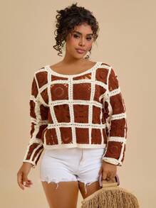 Travachic Plus Size Vintage Flower Pattern Patchwork Casual Loose Beach Cover Up, Suitable For Summer Holiday - Multicolor - View 5