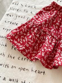 SHEIN LMoss Kids Baby Girl Summer Cute Ditsy Floral Elastic Waist Mini Skirt