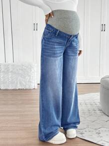 SHEIN Maternity Knitted Waist Support Relaxed Fit Straight Leg Jeans
