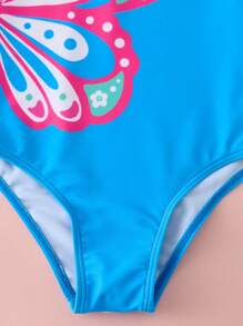 Young Girl One-Piece Swimsuit With Butterfly Knit Pattern Spaghetti Strap - Multicolor - View 3