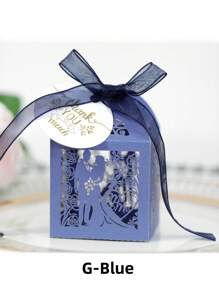 SHEIN 25 Stücke/Packung Braut & Bräutigam Lasergeschnittene perlmuttfarbene Papier-Süßigkeitendose mit Schleife & Dankeschön-Anhänger & Rosenblumendesign, kleine Größe (5*5*8cm) Hochzeitsfeier Geschenkbox
