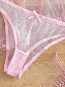 Charming Princess Off Shoulder Multi-Way Tulle Dress With Triangle Panty, Sexy Nightgown For Women - Pink - View 7