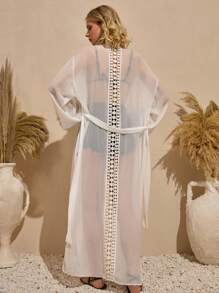 Bóhologie Áo choàng Boho dài đi nghỉ hè chi tiết ren cho nữ - trắng - Xem 1