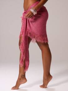 MUSERA Sparkle Knit Wrap Tie Sarong Mini Skirt Bottom Only Cover Up Ibiza Sexy Vacation Spring Summer Festival Rave Swim Beach Tequila Sunrise, Beach Club Holiday - Hot Pink - View 4