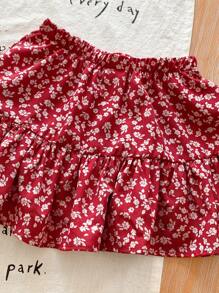 SHEIN LMoss Kids Baby Girl Summer Cute Ditsy Floral Elastic Waist Mini Skirt