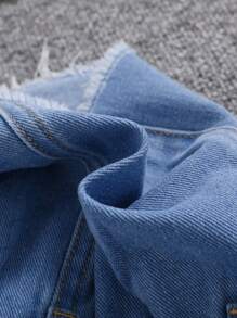 SHEIN Baby Girls' Denim Skirt With Frayed Hem, Spring Summer Cute Boho Ruffled Waist - Light Wash - View 3