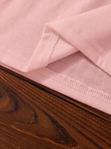 Baby Girl Casual Fashion Comfortable Cute Raccoon & Letter Print Short Sleeve Round Neck T-Shirt, Spring/Summer - Pink - View 5