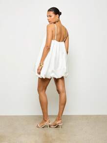 AiiRZ Bubble Hem Mini Dress Spaghetti Strap Summer Flowy Wedding Guest Party Swing Dress Spring Evening Short Ruffled Glamour Chic - White - View 2