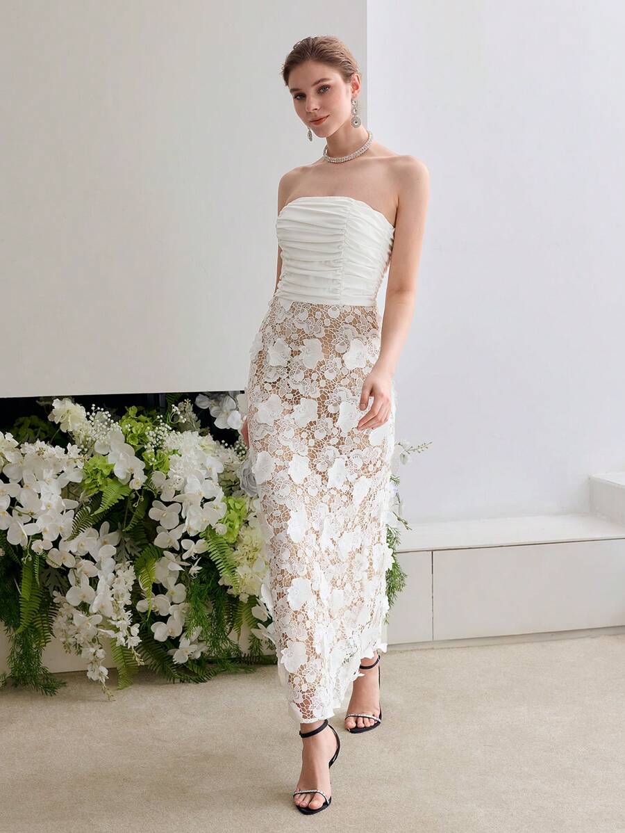 MOTF Soiréza CONTRAST GUIPURE LACE RUCHED COCKTAIL DRESS - White - View 1