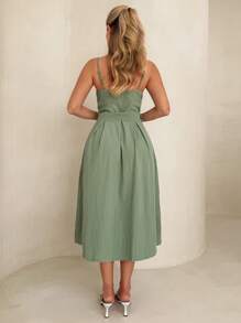 Glamine Button Front Belted Cami Dress Maxi Women Outfit - Grön - Visa 2